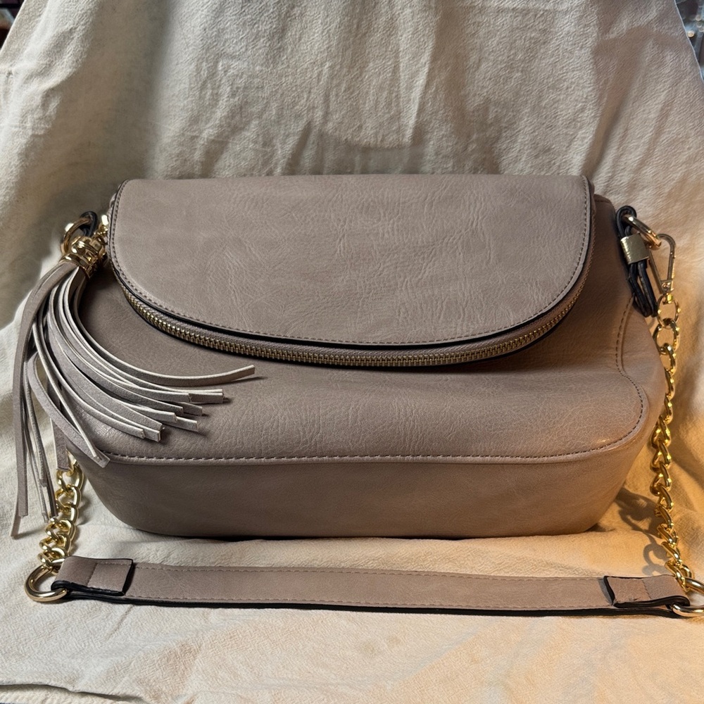 Elegant Taupe Madison West Leather Shoulder Bag